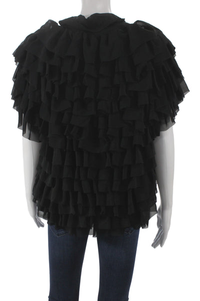 Badgley Mischka Womens Black Chiffon Kimono Vest Sleeveless Elegant Size 10