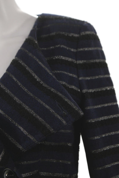 Badgley Mischka Womens Blue Wool Striped Basic Jacket Button Size 4