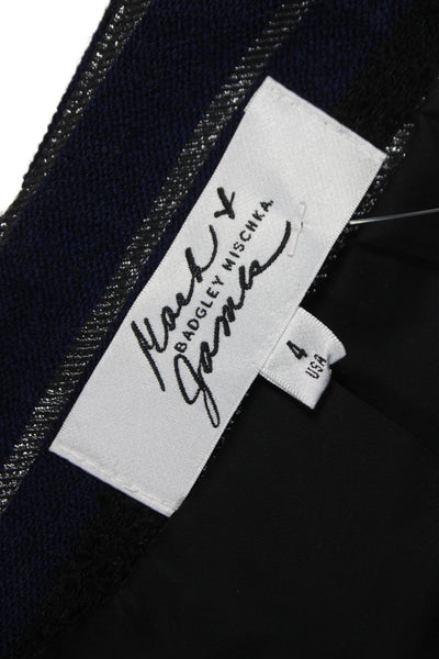 Badgley Mischka Womens Blue Wool Striped Basic Jacket Button Size 4
