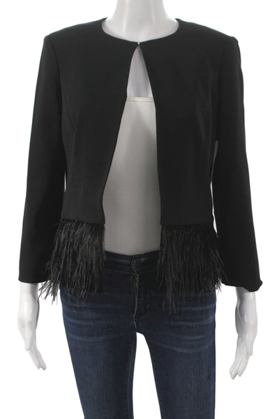 Badgley Mischka Womens Black Basic Jacket Feather Hook Front Size 4