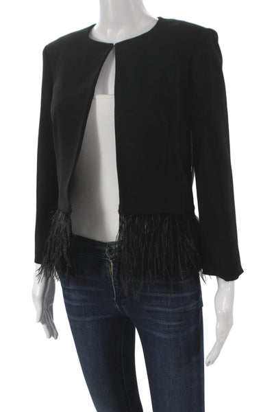 Badgley Mischka Womens Black Basic Jacket Feather Hook Front Size 4