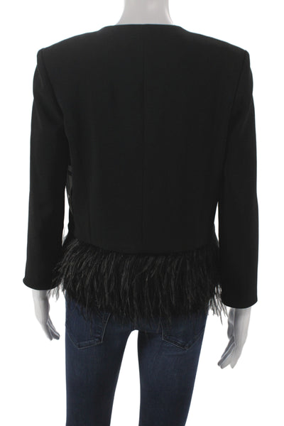 Badgley Mischka Womens Black Basic Jacket Feather Hook Front Size 4