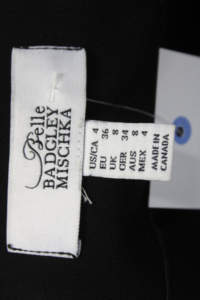 Badgley Mischka Womens Black Basic Jacket Feather Hook Front Size 4