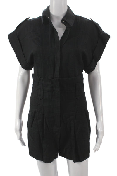 IRO Women Romper Black Collared Short Sleeve Button 65% Viscose Size 34