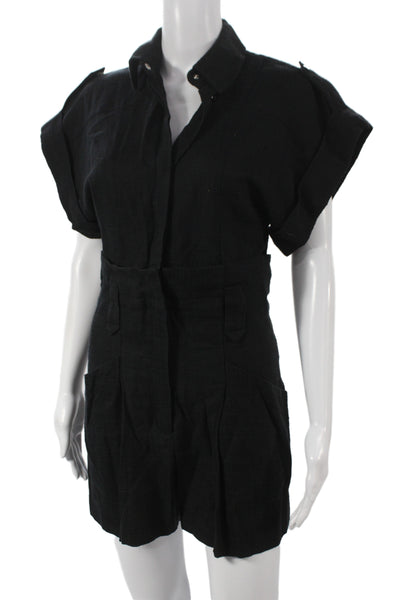 IRO Women Romper Black Collared Short Sleeve Button 65% Viscose Size 34