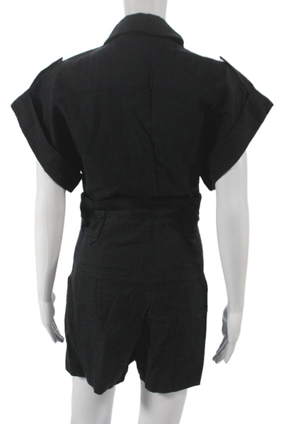 IRO Women Romper Black Collared Short Sleeve Button 65% Viscose Size 34