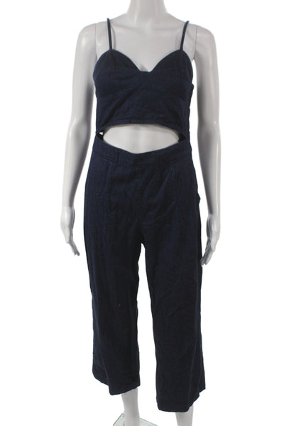 3x1 NYC Women Blue Sweetheart Cotton Sleeveless Jumpsuit Zip Closure Size S
