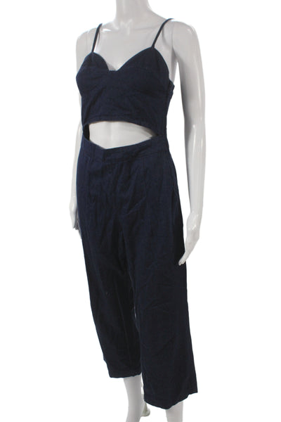 3x1 NYC Women Blue Sweetheart Cotton Sleeveless Jumpsuit Zip Closure Size S