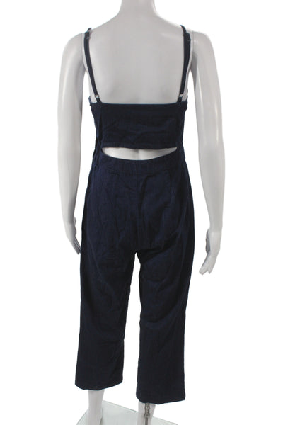 3x1 NYC Women Blue Sweetheart Cotton Sleeveless Jumpsuit Zip Closure Size S