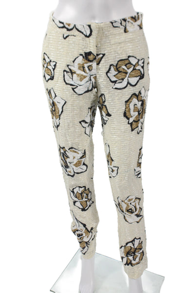 Delvin McCray Women Ankle Floral Cotton Pants Beige Hook & Eye Size 2