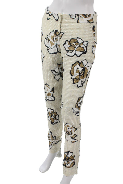 Delvin McCray Women Ankle Floral Cotton Pants Beige Hook & Eye Size 2