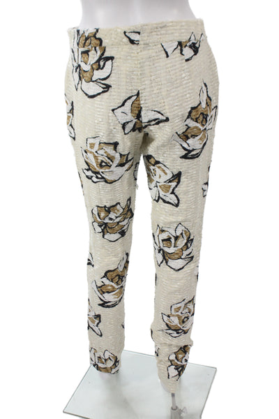 Delvin McCray Women Ankle Floral Cotton Pants Beige Hook & Eye Size 2