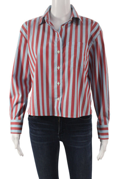Untuckit Women Basic Striped Blue Collared Button Up Long Sleeve Cotton Size XS