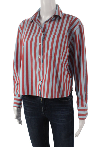 Untuckit Women Basic Striped Blue Collared Button Up Long Sleeve Cotton Size XS