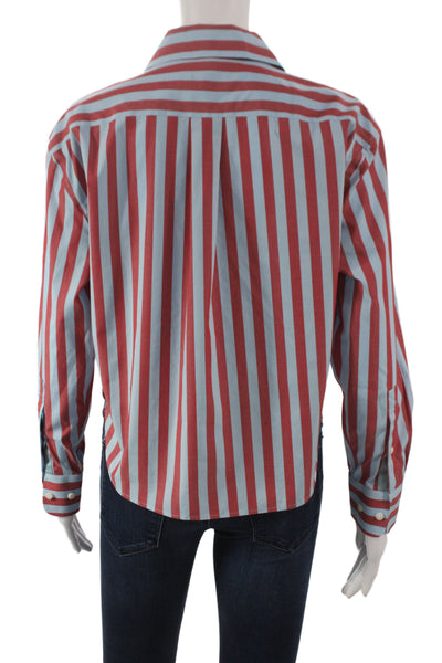 Untuckit Women Basic Striped Blue Collared Button Up Long Sleeve Cotton Size XS