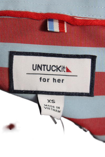 Untuckit Women Basic Striped Blue Collared Button Up Long Sleeve Cotton Size XS