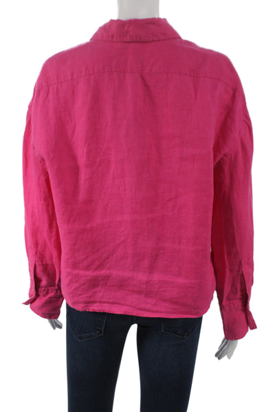 Zara Womens Cropped Button Up Pink Collared Long Sleeve Solid Size XS