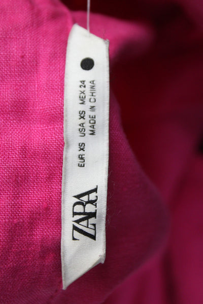 Zara Womens Cropped Button Up Pink Collared Long Sleeve Solid Size XS