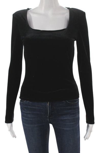 MNG Women Basic Velvet Square Neck Long Sleeve T-Shirt Size XS