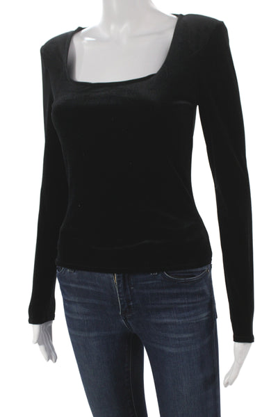 MNG Women Basic Velvet Square Neck Long Sleeve T-Shirt Size XS