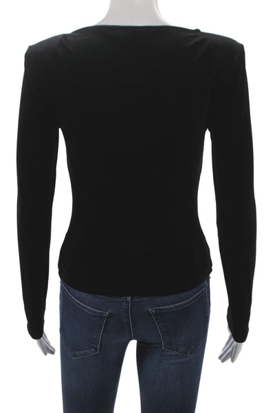 MNG Women Basic Velvet Square Neck Long Sleeve T-Shirt Size XS