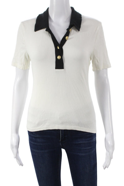 J Crew Womens Ribbed Knit Collared Colorblock Polo Short Sleeve Black Size S