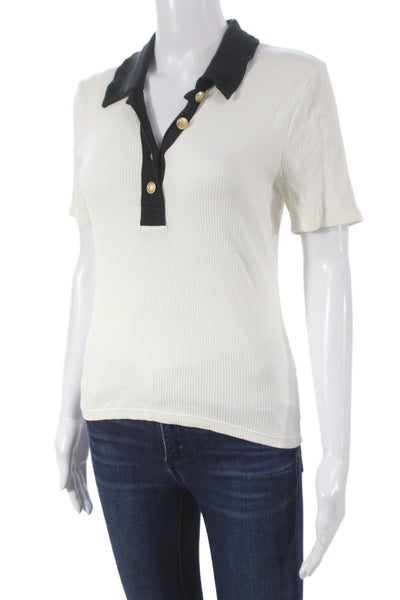 J Crew Womens Ribbed Knit Collared Colorblock Polo Short Sleeve Black Size S