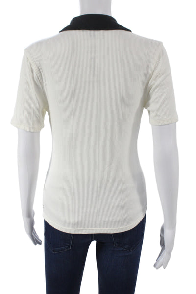 J Crew Womens Ribbed Knit Collared Colorblock Polo Short Sleeve Black Size S