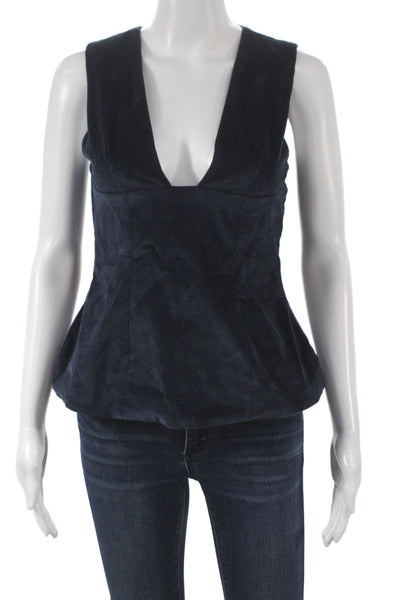 Zara Women Corduroy V-Neck Sleeveless Camisole Zip Blue Size XS