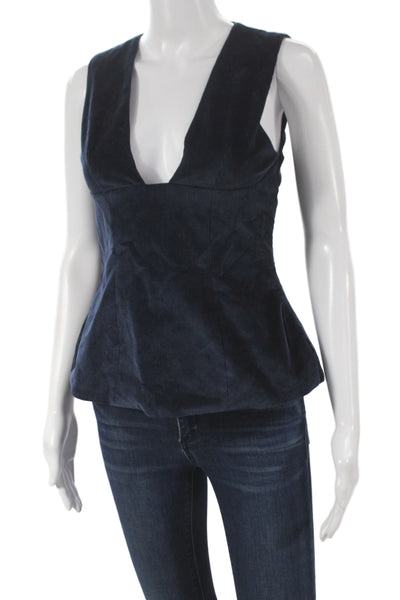 Zara Women Corduroy V-Neck Sleeveless Camisole Zip Blue Size XS