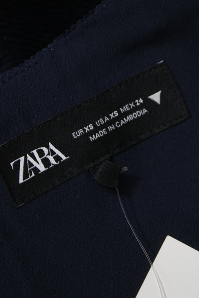 Zara Women Corduroy V-Neck Sleeveless Camisole Zip Blue Size XS