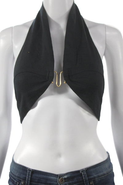 Cult Gaia Womens Cropped Halter Linen Tank Black Bohemian Sleeveless Size XS