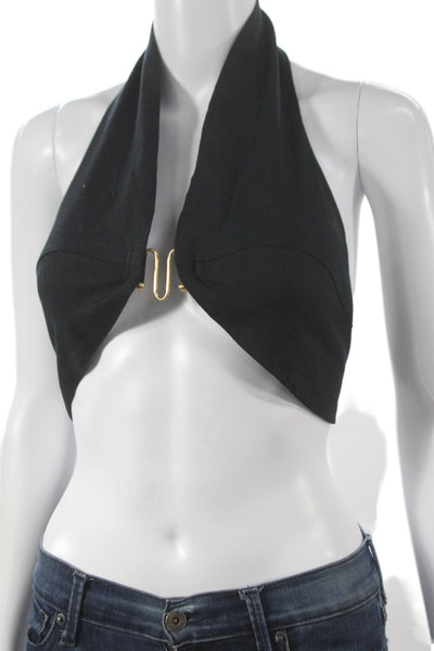 Cult Gaia Womens Cropped Halter Linen Tank Black Bohemian Sleeveless Size XS
