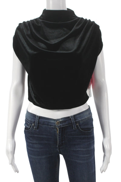 Commando Women Cropped Blouse Black Cowl Neck Sleeveless Polyester Size XS