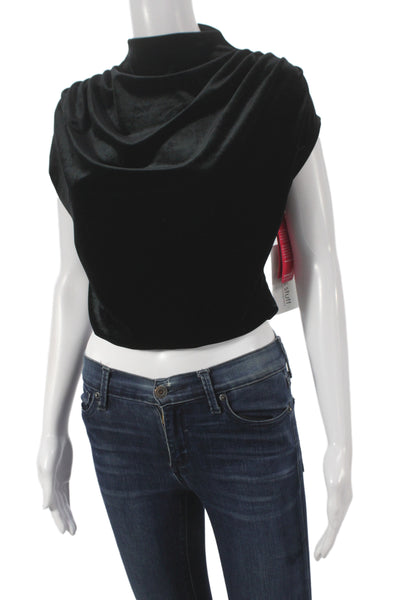 Commando Women Cropped Blouse Black Cowl Neck Sleeveless Polyester Size XS