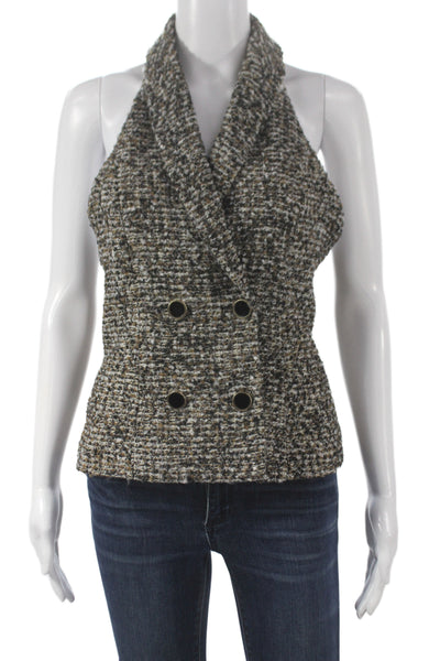 Lovers + Friends Women Sleeveless Pea Coat Plaid Multicolor V Neck Button Size S