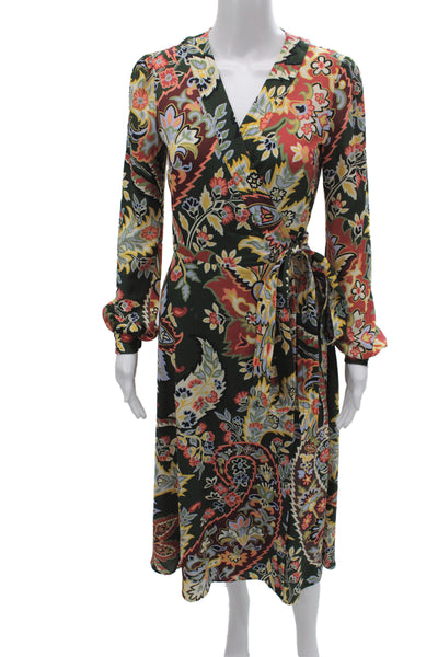 Etro Womens Multicolor Floral Bohemian Wrap Dress Long Sleeve Polyester Size 40