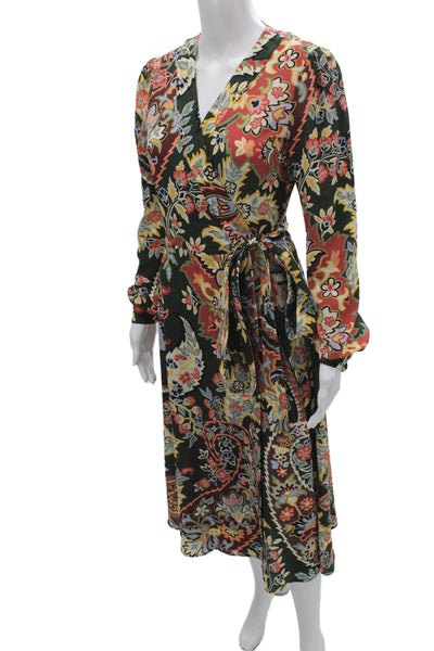 Etro Womens Multicolor Floral Bohemian Wrap Dress Long Sleeve Polyester Size 40