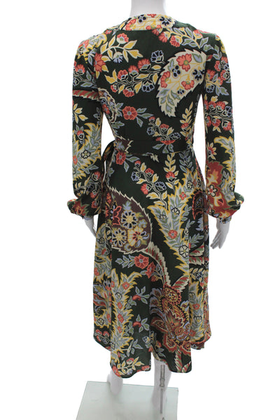 Etro Womens Multicolor Floral Bohemian Wrap Dress Long Sleeve Polyester Size 40