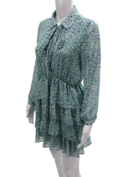 Zara Womens Mini Animal Print Collared Long Sleeve Dress Blue Size S