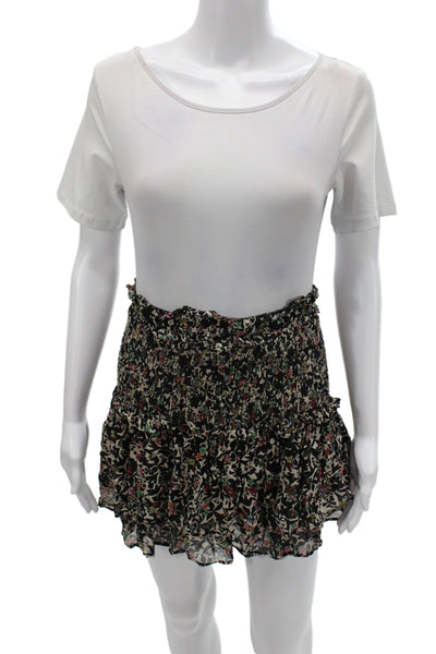 Zara Women Black Floral Mini Skirt 100% Viscose Pull On Size S