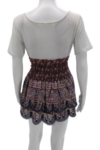 Sea Womens Mini Floral Cotton Skirt Multicolor Boho Pull On Size 2