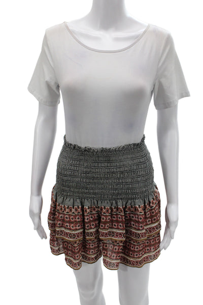 Veronica Beard Womens Black Silk Mini Skirt Check Boho Summer Pull On Size 0