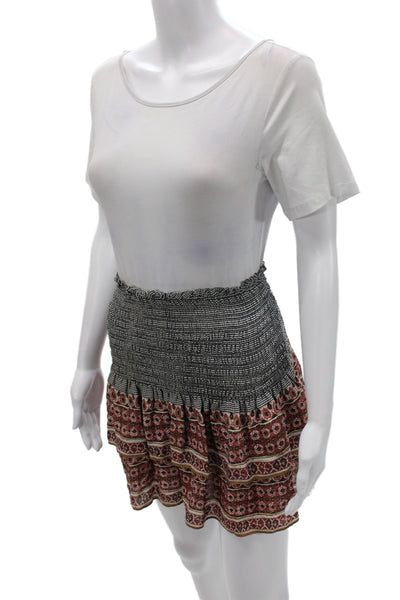 Veronica Beard Womens Black Silk Mini Skirt Check Boho Summer Pull On Size 0