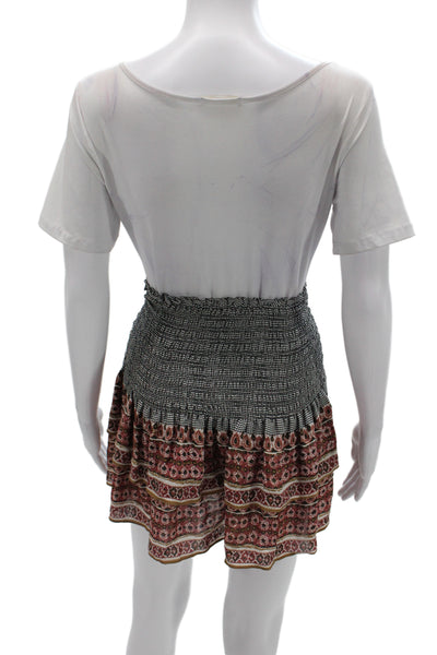 Veronica Beard Womens Black Silk Mini Skirt Check Boho Summer Pull On Size 0