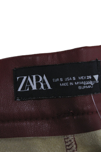 Zara Womens Red Ankle Pants Solid Polyester Zip Fall Size S
