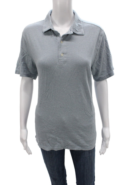Faherty Brand Mens Blue Striped Cotton Polo Shirt Short Sleeve Size M