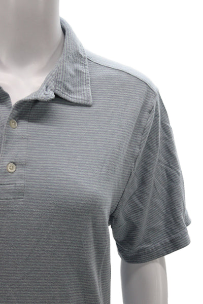 Faherty Brand Mens Blue Striped Cotton Polo Shirt Short Sleeve Size M