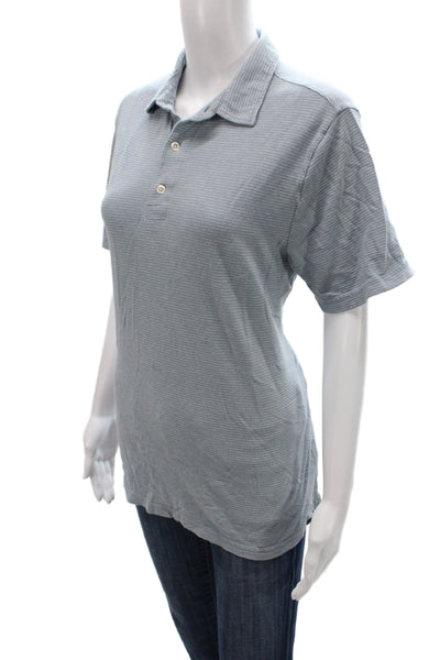 Faherty Brand Mens Blue Striped Cotton Polo Shirt Short Sleeve Size M