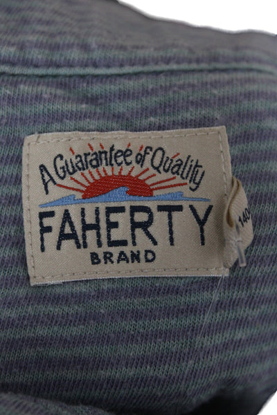 Faherty Brand Mens Blue Striped Cotton Polo Shirt Short Sleeve Size M